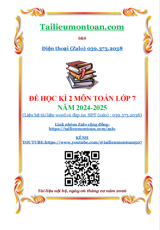 Đề học kì 2 môn toán lớp 7 năm 2024-2025